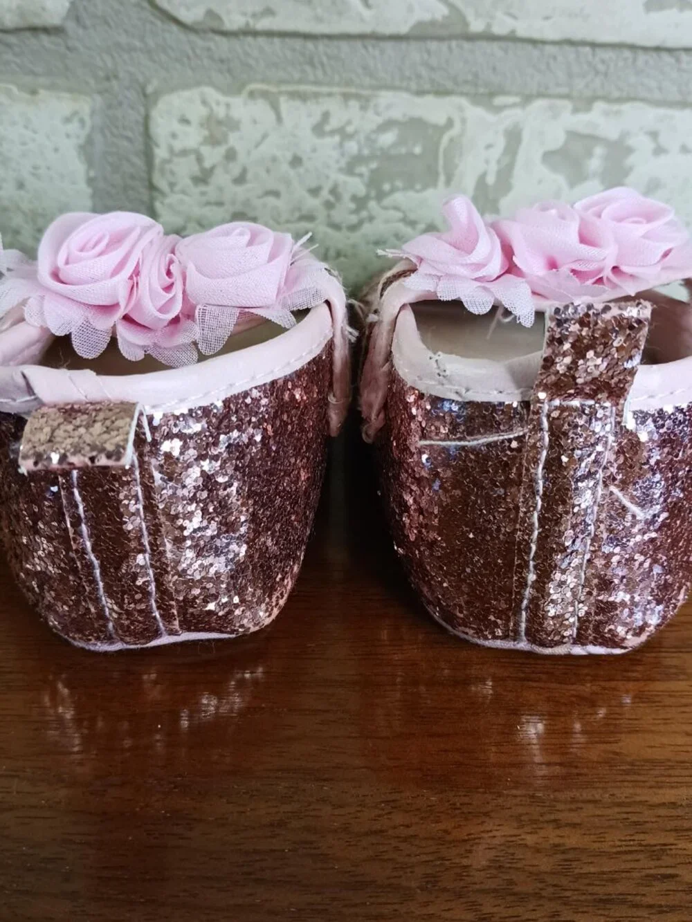 Little Girls Size 5 Mary Jane Shoes Pink Glitter Dress Shoes Chiffon Flower